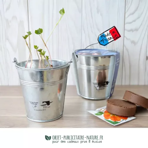 Kit de plantation dans pot zinc 10cm avec fourreau publicitaire