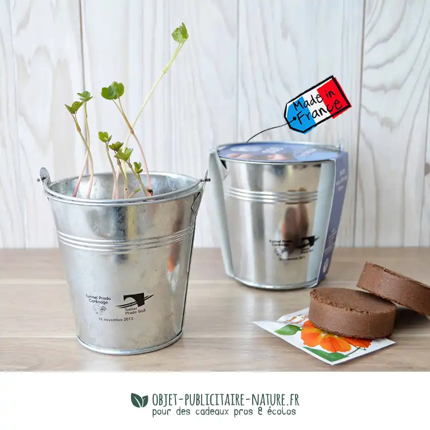 Kit de plantation dans pot zinc 10cm avec fourreau publicitaire