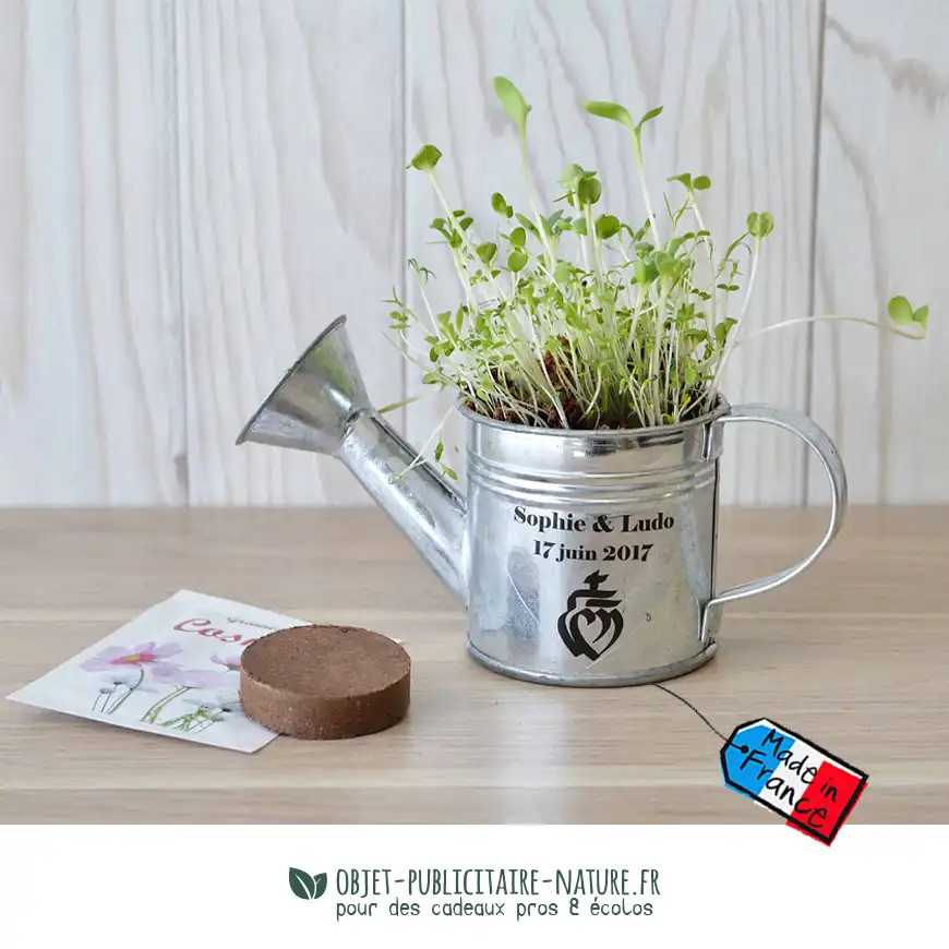 Kit de plantation arrosoir en zinc à personnaliser avec graines au choix