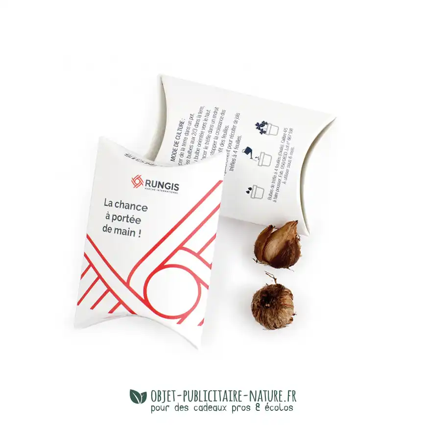 Goodies écologique - Bulbes de trèfle à 4 feuilles en berlingot personnalisé