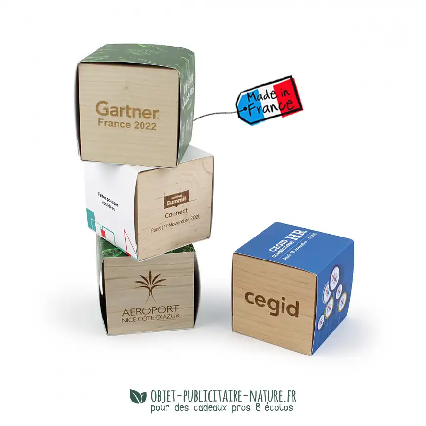 Kit de plantation publicitaire à personnaliser en cube bois