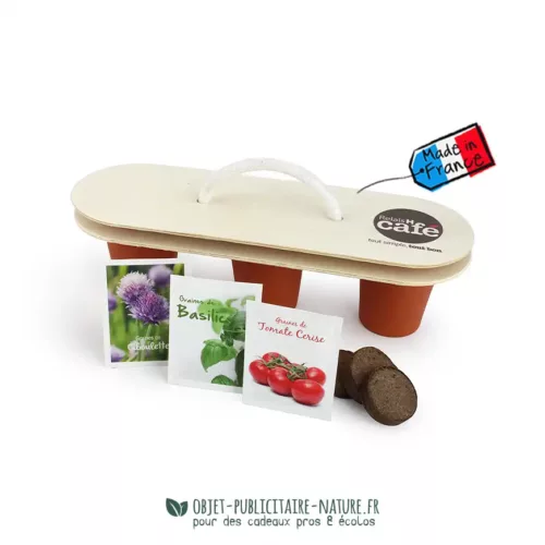 Kit de plantation personnalisable avec 3 pots terre cuite et support bois