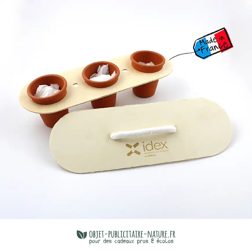 Kit de plantation à personnaliser avec 3 pots terre cuite et support bois