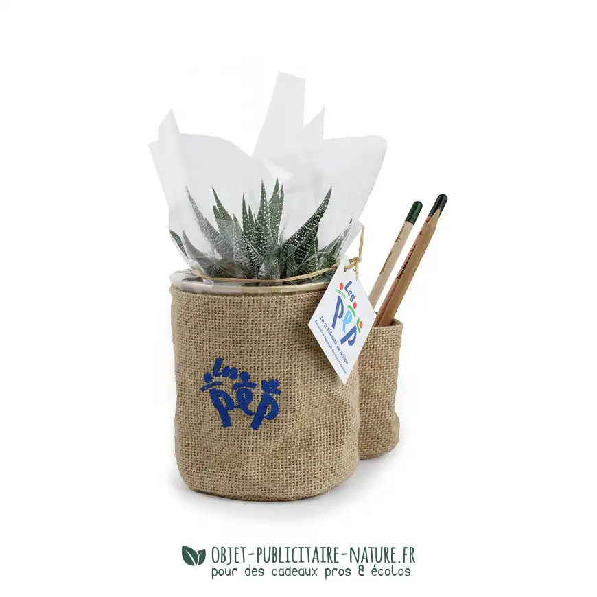 Plante dépolluante en pot double toile de jute à personnaliser