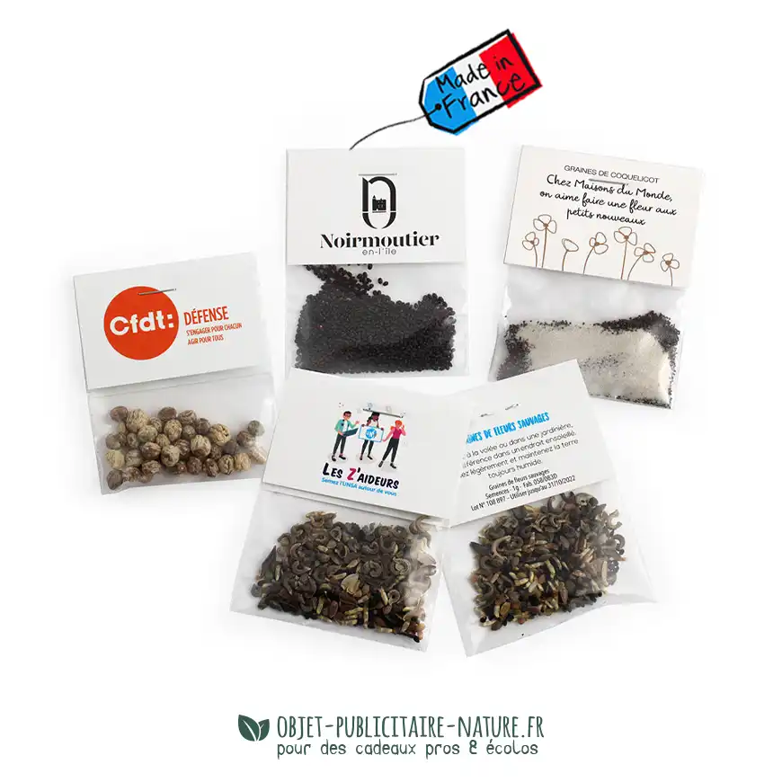 Sachet de graines transparent avec cavalier cartonné 60x80mm personnalisable