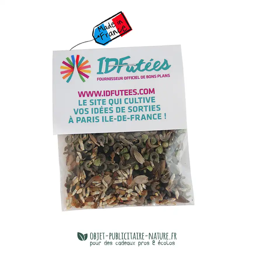 Sachet de graines transparent avec cavalier cartonné 60x80mm à personnaliser