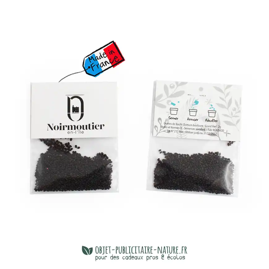 Sachet de graines transparent avec cavalier cartonné publicitaire format 60x80mm