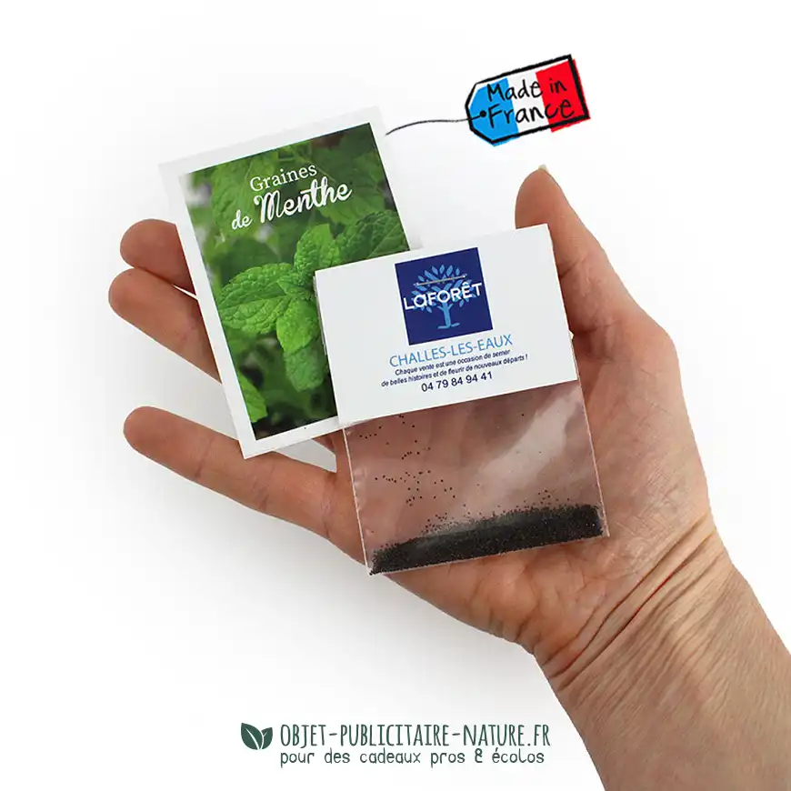 Sachet de graines transparent avec cavalier cartonné personnalisable format 60x80mm