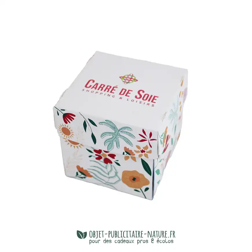 Kit de plantation avec pot en céramique vert dans boîte surprise publicitaire