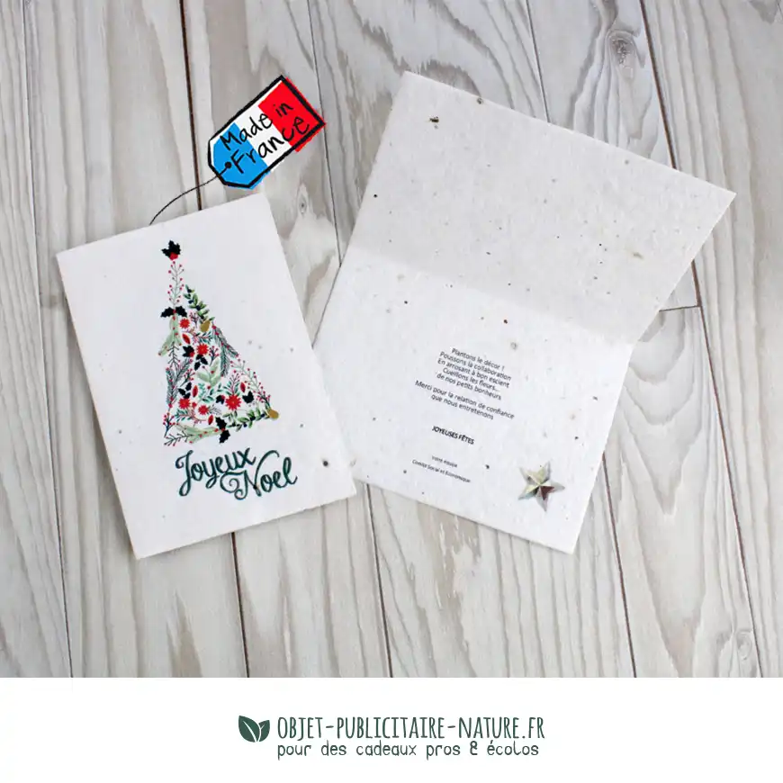 Carte voeux / dépliant publicitaire en papier ensemencé