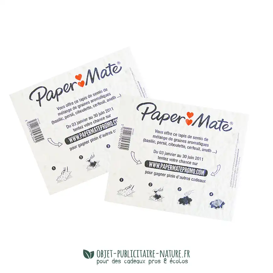 Tapis de semis publicitaire A5 (148x210mm) papier graines incorporées personnalisable