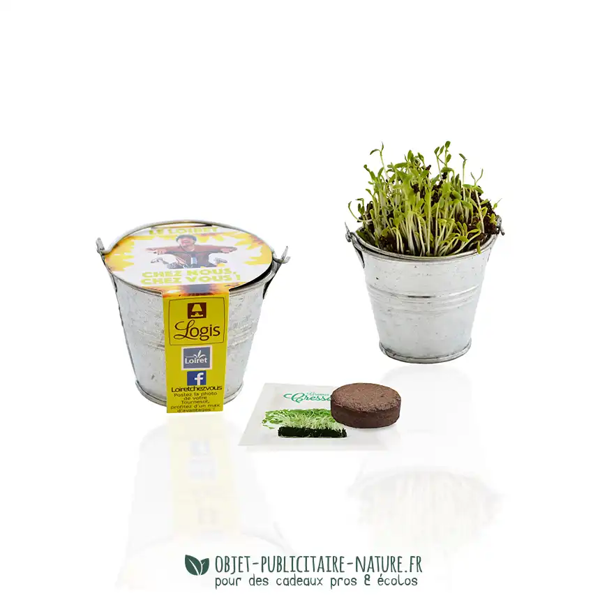 Kit de plantation dans pot zinc de 7cm avec fourreau publicitaire