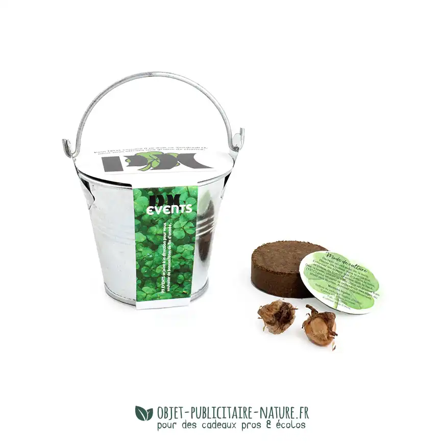 Kit de plantation publicitaire dans pot zinc de 7cm avec fourreau à personnaliser