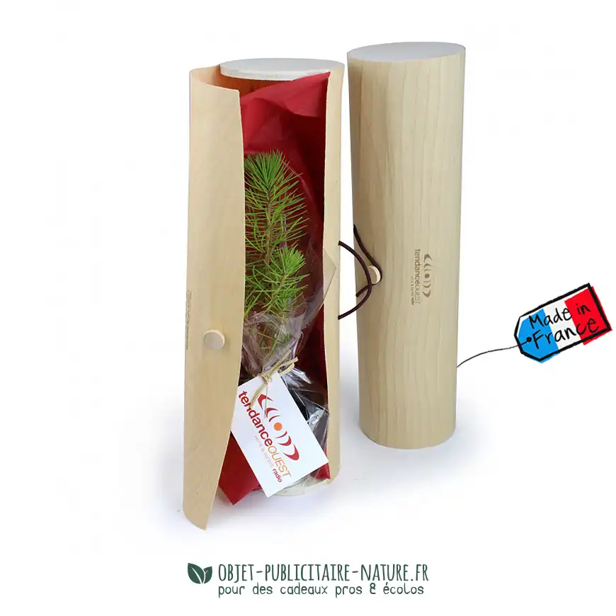 Arbre publicitaire en tube bois naturel personnalisé