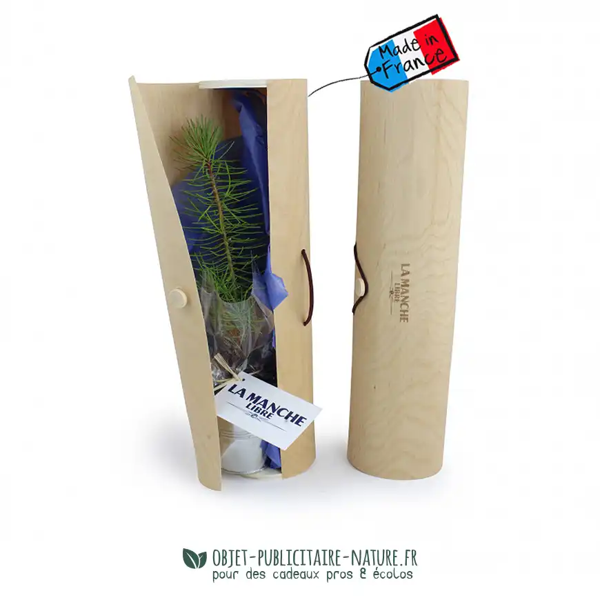 Arbre publicitaire en tube bois naturel à personnaliser