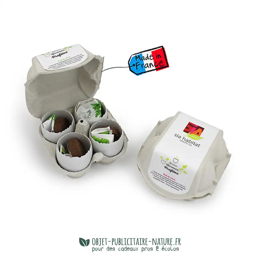 Kit de plantation boîte 4 oeufs biodégradable et compostable à personnaliser