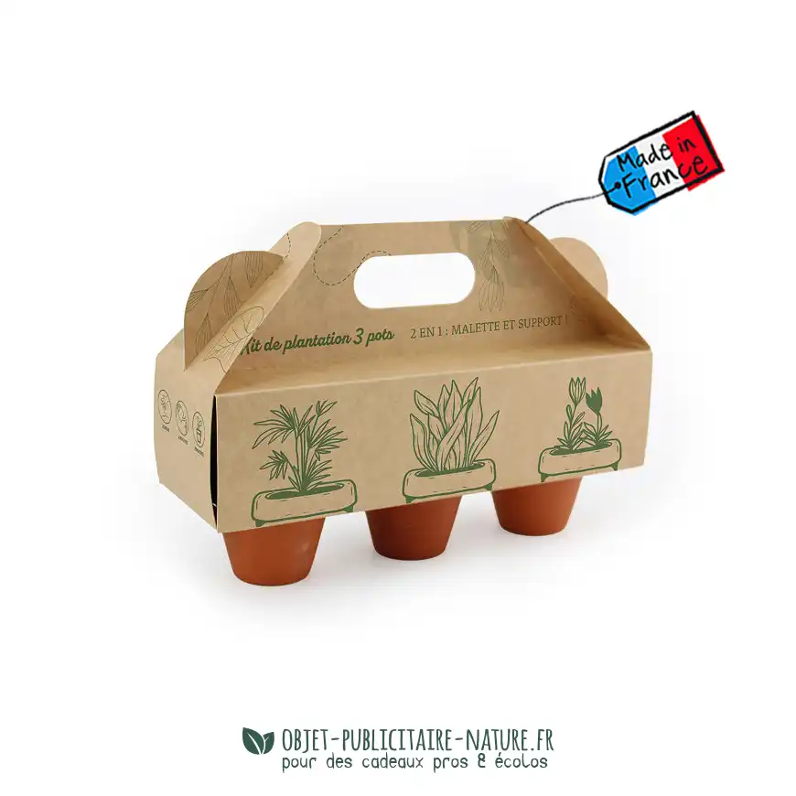 Kit de plantation publicitaire présentoir 3 pots à personnaliser