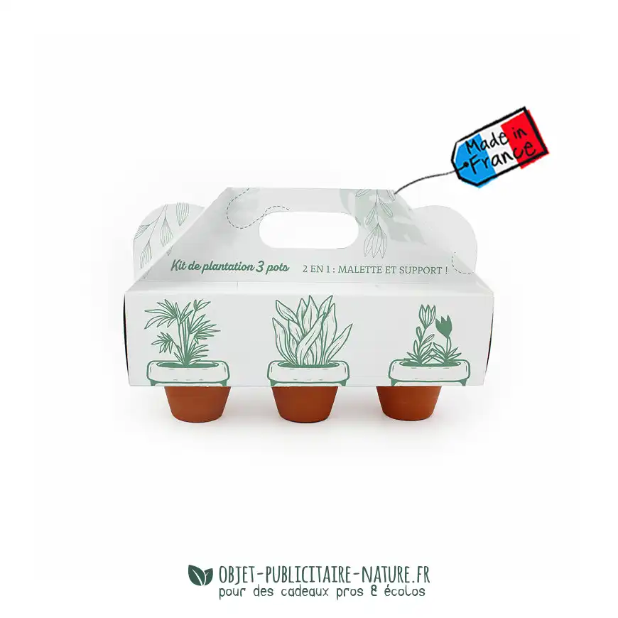 Kit de plantation publicitaire présentoir 3 pots à personnaliser