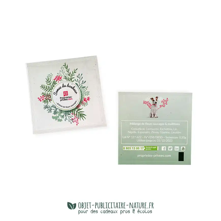 Sachet de graines en papier végétal personnalisé petit format 55x55mm