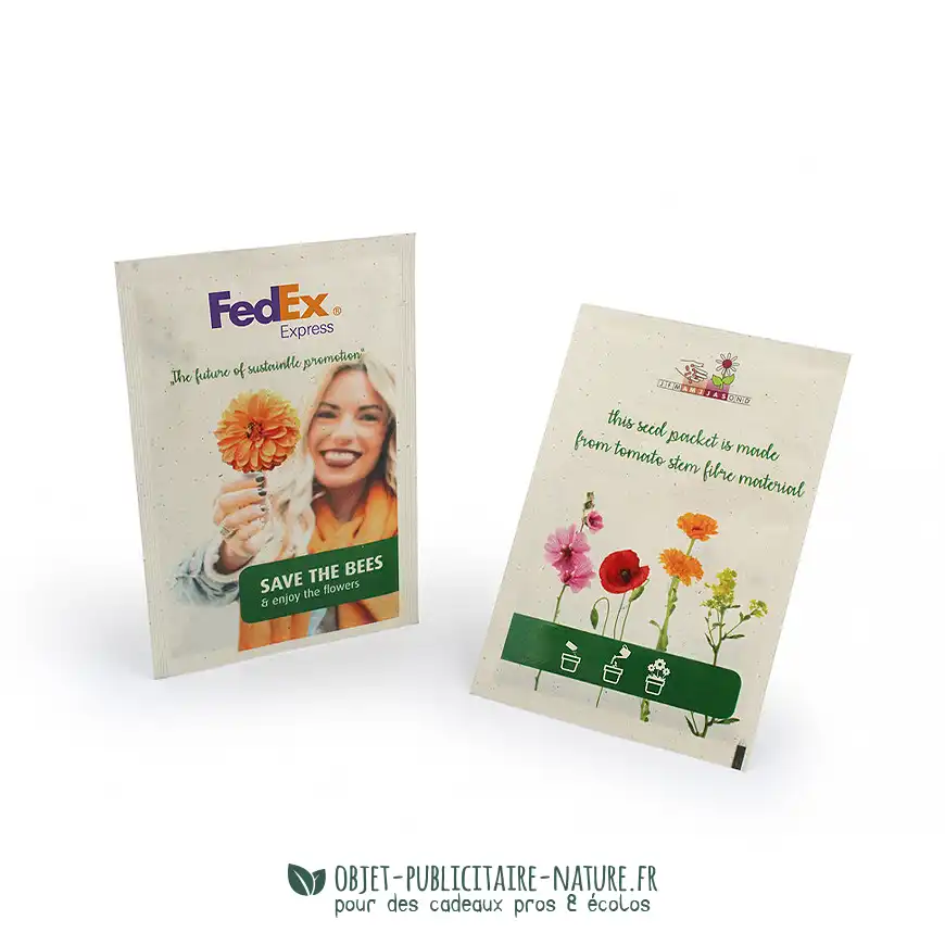 Sachet de graines publicitaire à personnaliser grand format 82x110mm sur papier végétal