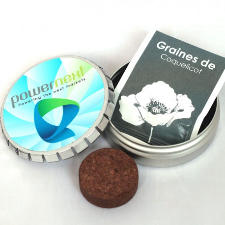 Boite métallique avec sachet graines mini kit plantation personnalisable