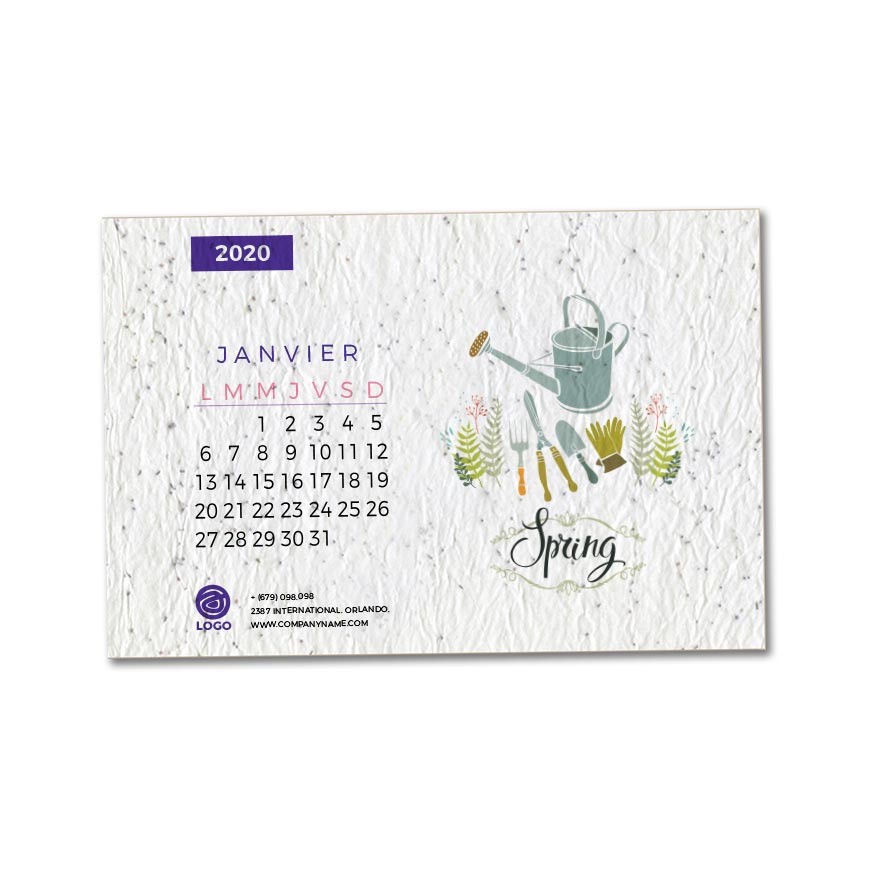 Calendrier 2021 imprimé sur papier à planter - 1 mois/page