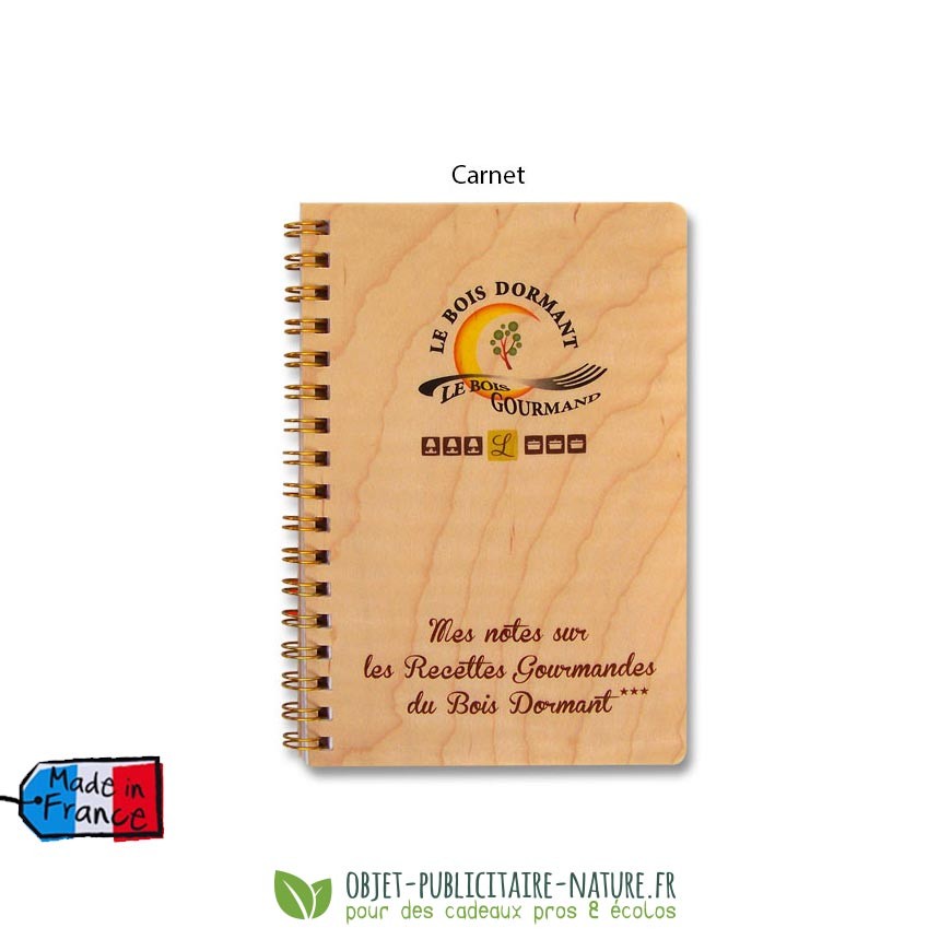 Carnet bloc-note à spirales A6 avec couverture bois personnalisable