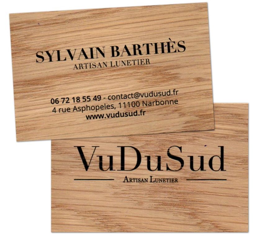 Carte de visite bois recto verso