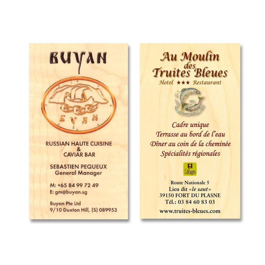 Cartes de visite en bois d'érable avec impression recto verso