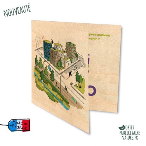 Carte de voeux en bois personnalisable 2 volets format fermé 145x145mm