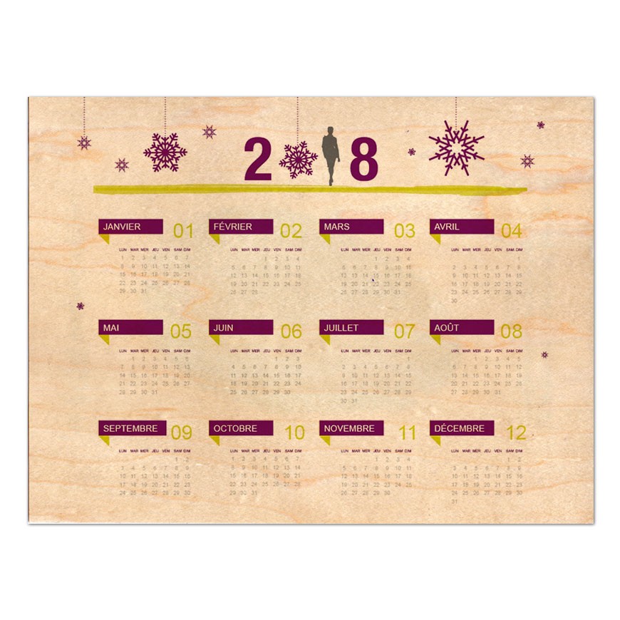 Calendrier sur carte en bois personnalisée format A5