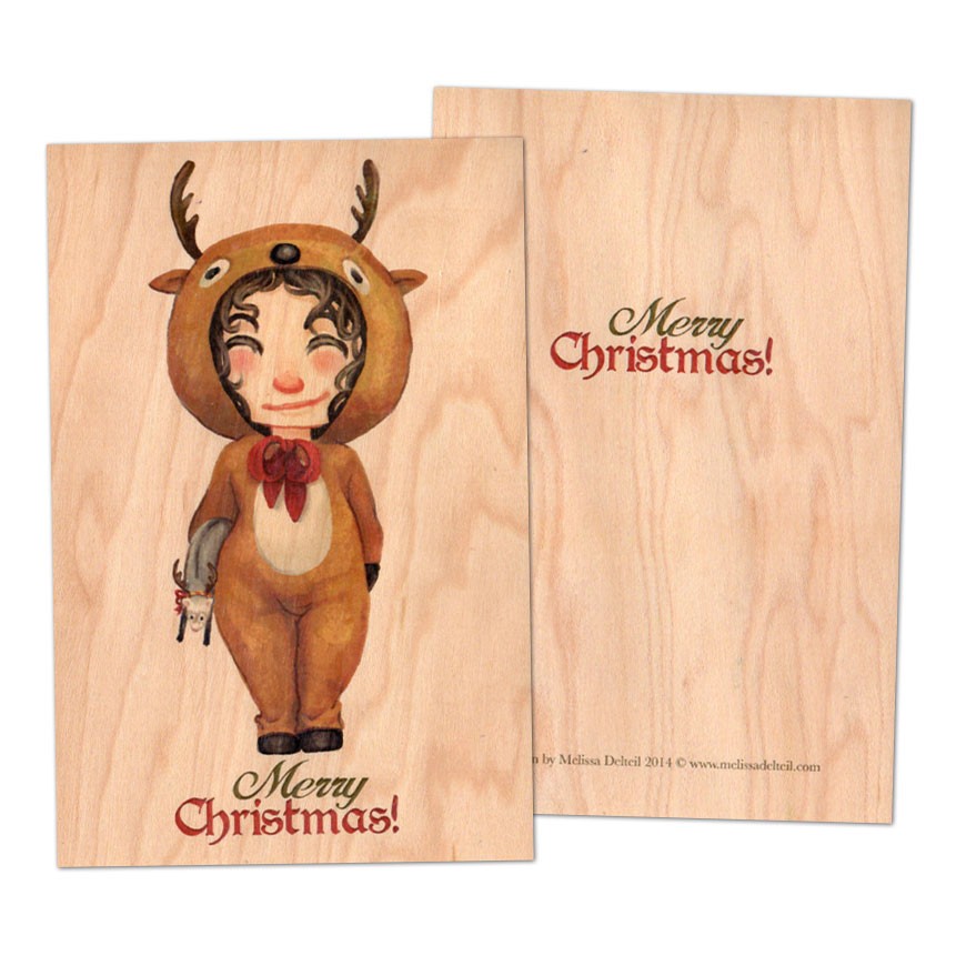 Carte de voeux en bois personnalisée format carte postale A6