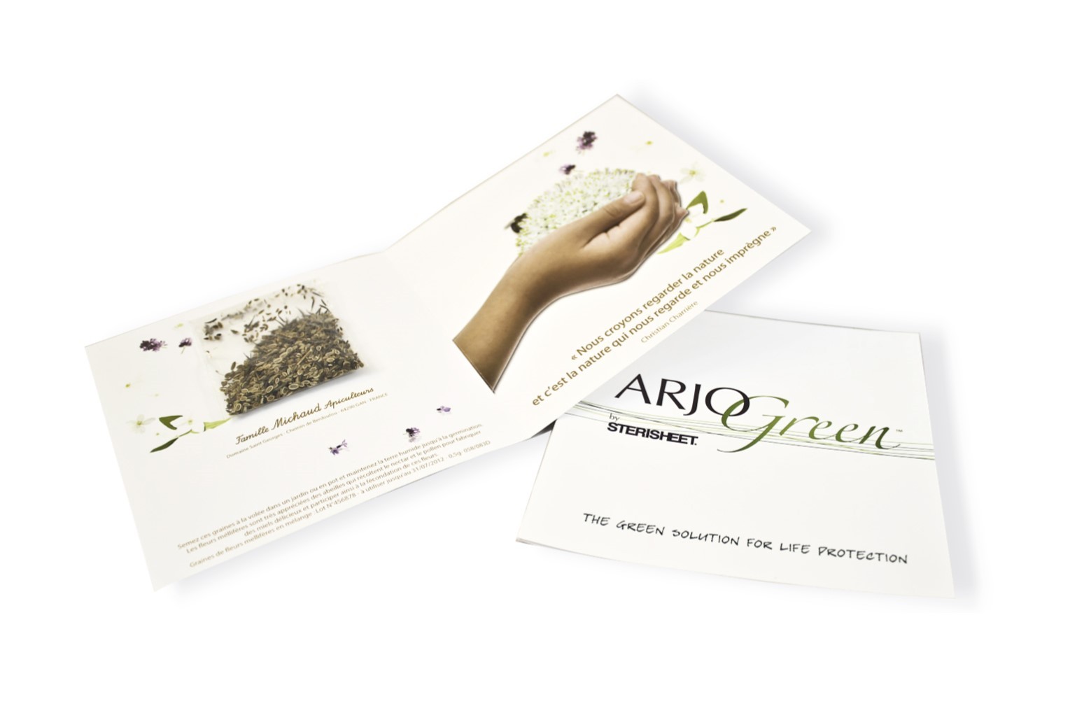 Carte voeux carrée 2 volets avec sachet de graines transparent