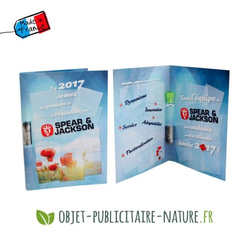 Carte voeux papier recyclé avec tube de graines au choix