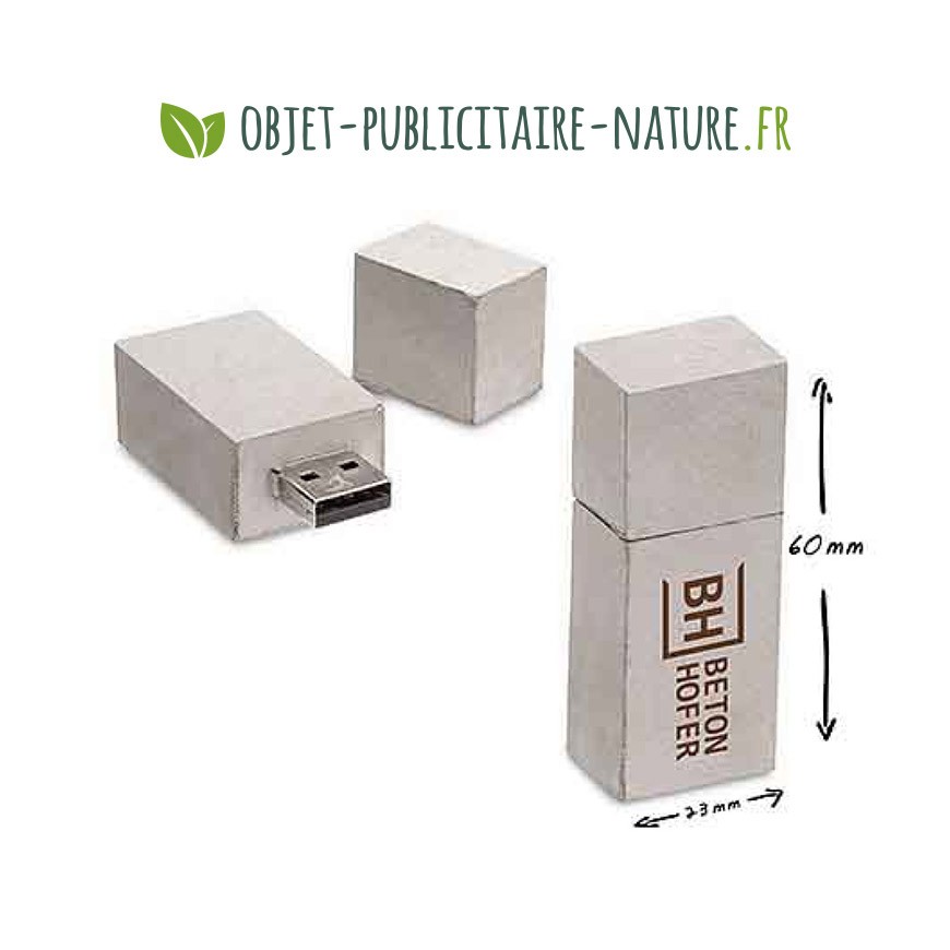 Clé USB en béton personnalisable classique avec marquage 1 couleur