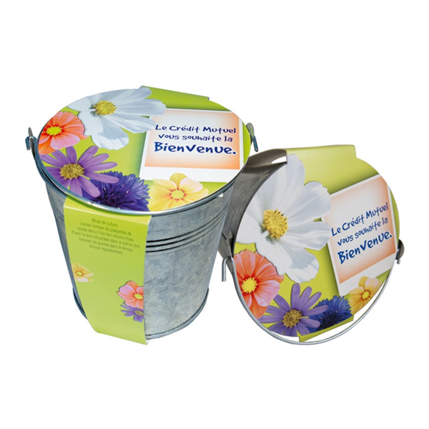 Kit de plantation pot zinc 15 cm avec fourreau publicitaire