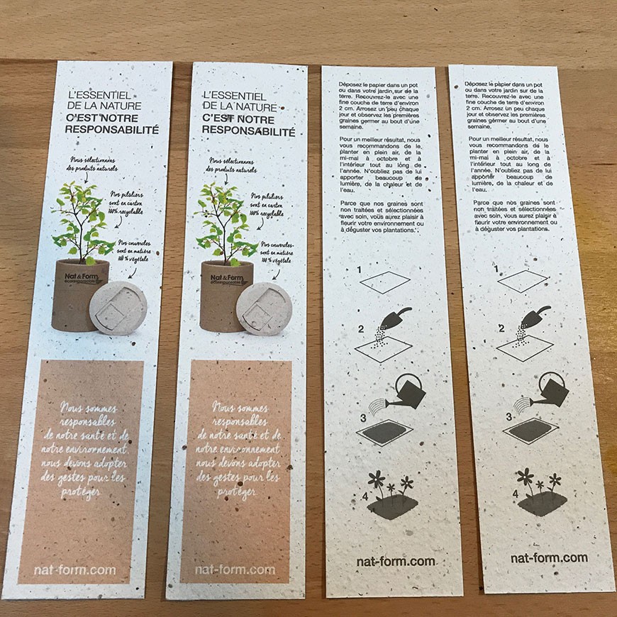 Marque page à graines 250g - Marque page publicitaire biodégradable à planter (graines au choix)