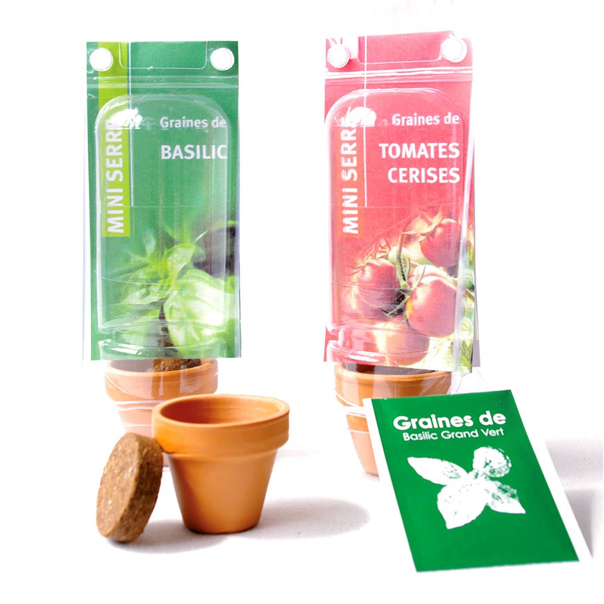 Mini serre de plantation publicitaire 1 pot terre cuite avec graines