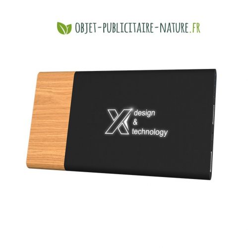 Powerbank aspect bois personnalisable logo lumineux 5000 mAh