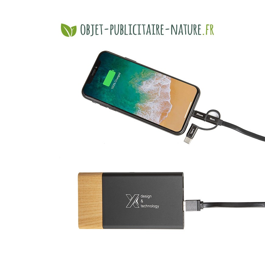 Powerbank aspect bois personnalisable logo lumineux 5000 mAh