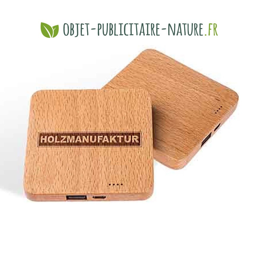 Powerbank en bois personnalisable 2600 mAh - Design plat et élégant