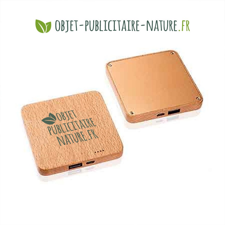 Powerbank en bois personnalisable 2600 mAh - Design plat et élégant