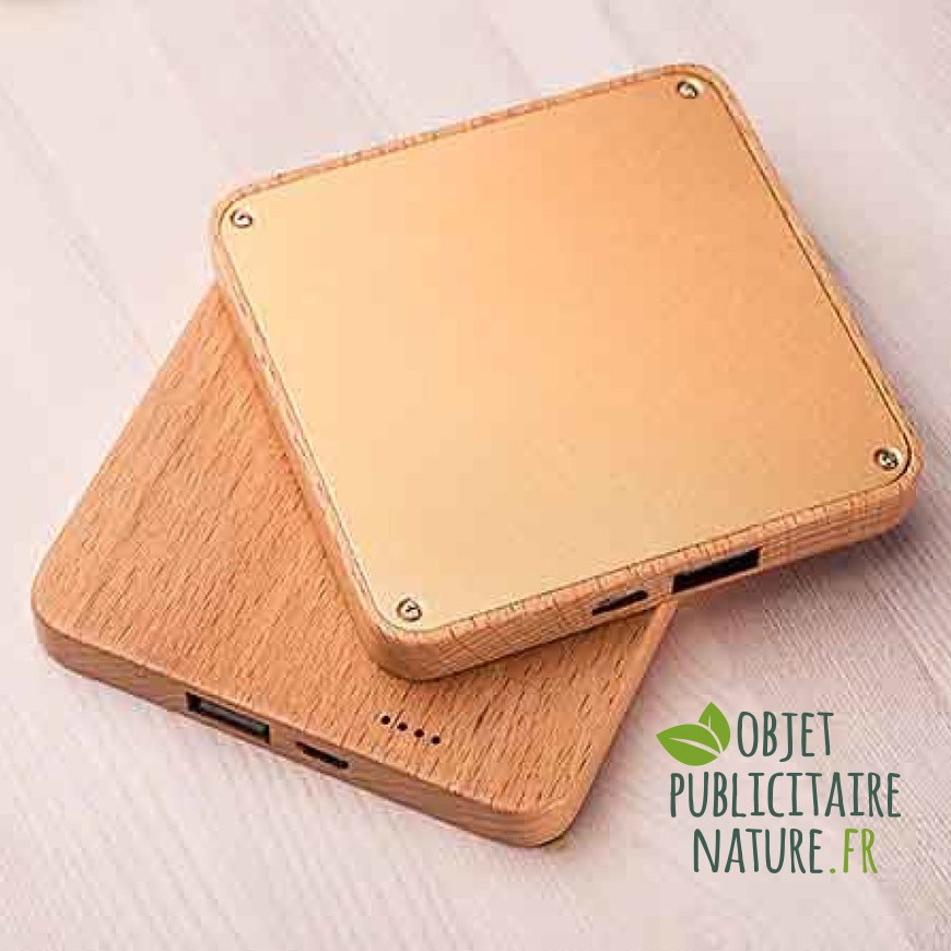 Powerbank en bois personnalisable 2600 mAh - Design plat et élégant