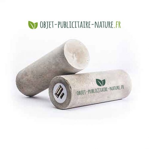 Powerbank personnalisable en béton 2600 mAh - Format rond - Gris