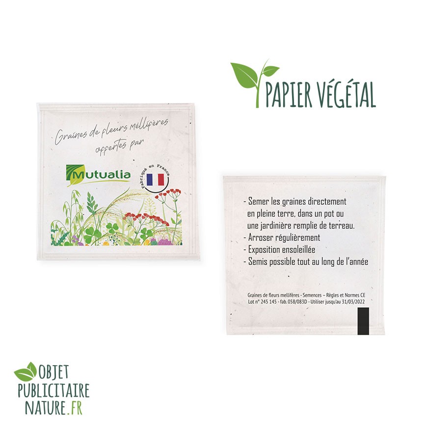 Sachet de graines personnalisé sur papier végétal petit format 55x55 mm
