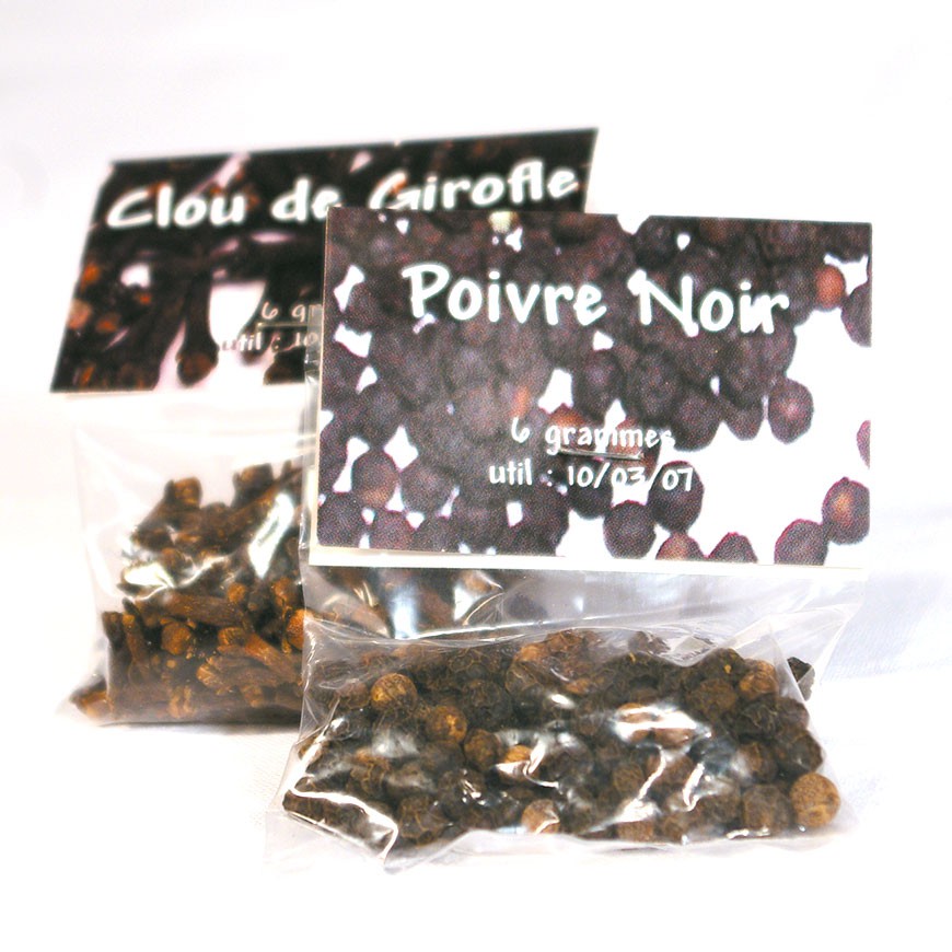 Sachet d'épices Bio transparent avec cavalier personnalisable
