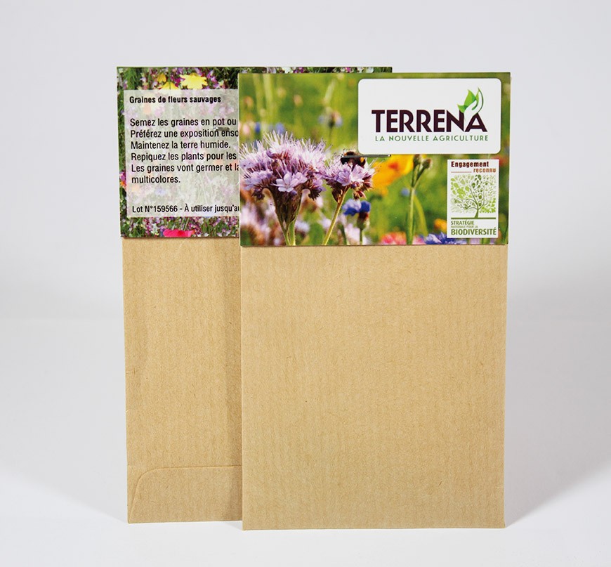 Sachet graines publicitaire papier kraft 70x120 mm avec cavalier personnalisé