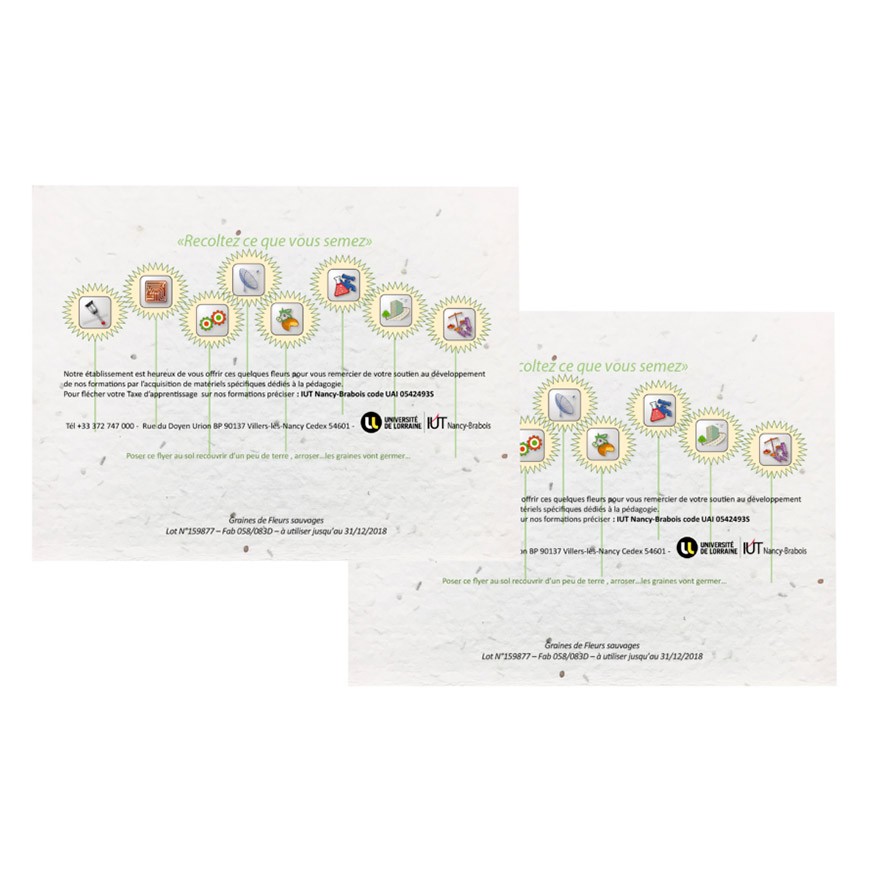 Tapis de semis publicitaire A5 (148x210mm) papier graines incorporées