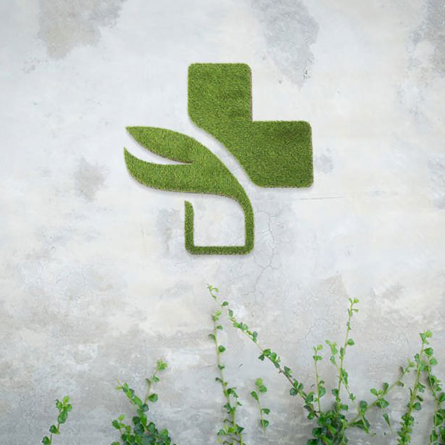 logo et lettres en végétal synthétique