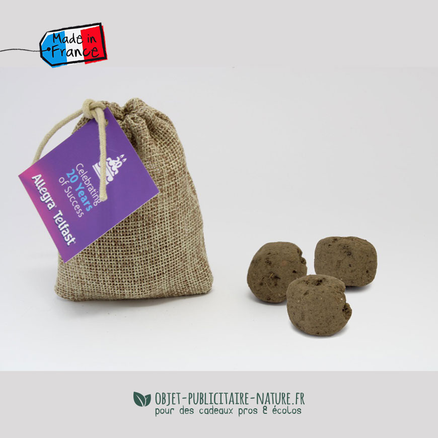 bombe à graines pochon jute personnalisable goodies rse